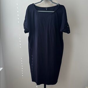 Talbots Dress Womens Size 1X Cutout Lace Sleeves Round Neck Midi Cotton